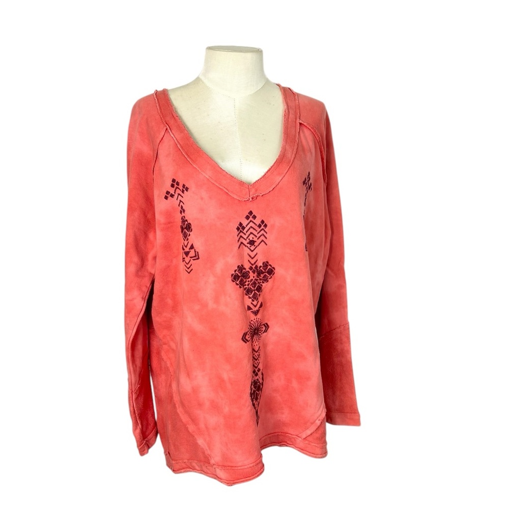 Free People embroidered sweatshirt tunic size Medium orange french terry